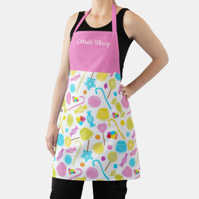 Modern Sweet Candy Pattern Cute Custom Name Apron (Insitu)