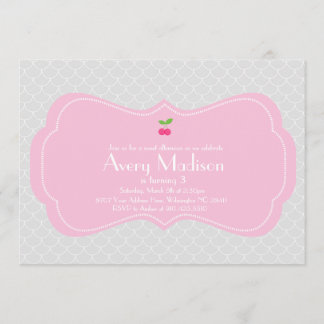 Modern & Sweet Cherry Invitation - Pink and grey
