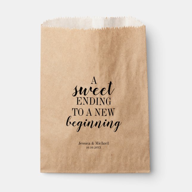 Modern Sweet Ending to a New Beginning Wedding Favour Bag (Front)