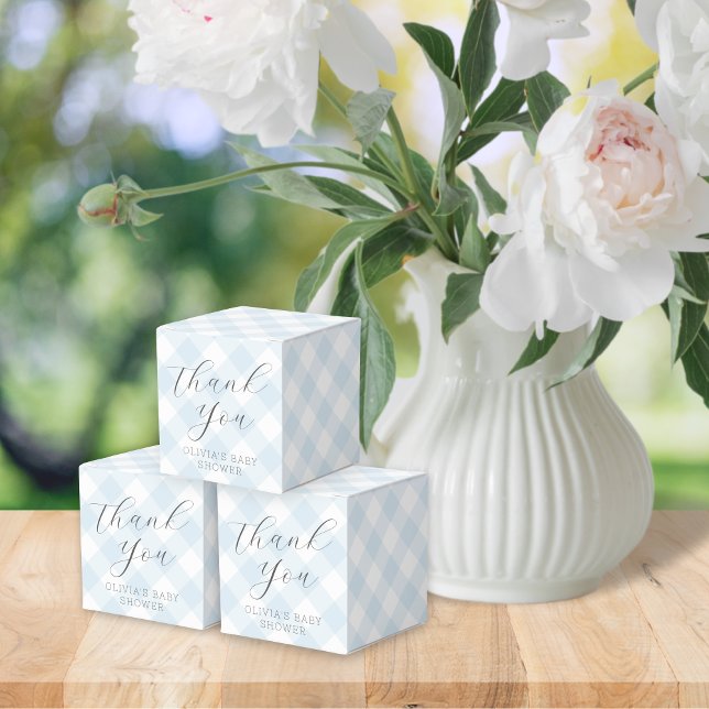 Modern + Sweet Light Blue Gingham Baby Shower Favor Box (Creator Uploaded)