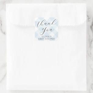 Modern + Sweet Light Blue Gingham Baby Shower Square Sticker