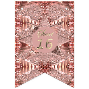 Modern Sweet Sixteen 16th Birthday Rose Gold Star Bunting Flags