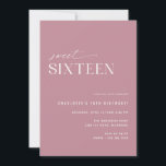 Modern Sweet Sixteen Dusty Rose Pink 16th Birthday Invitation<br><div class="desc">Modern,  elegant 16th birthday invitations with an off-centre design. Feminine rose pink colour with a fun pattern on the back. (Reverse side pattern can be removed,  if desired,  by using the design tool.)</div>
