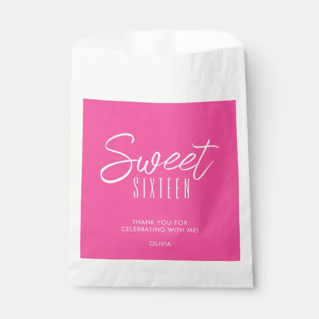 Modern Sweet Sixteen hot pink girls 16th thank you Favour Bag (Front)