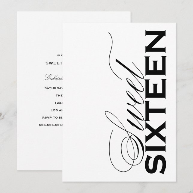 Modern Sweet Sixteen Invitation (Front/Back)
