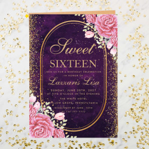 Modern Sweet Sixteen Purple Surprise birthday  Invitation