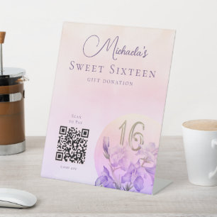 Modern Sweet Sixteen QR Code Cash App Pedestal Sign