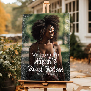 Modern sweet sixteen welcome sign with photo