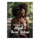 Modern sweet sixteen welcome sign with photo