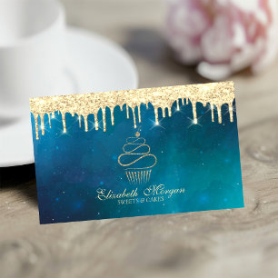 Modern Sweets Cupcake Gold Drips Cooking Business Card
