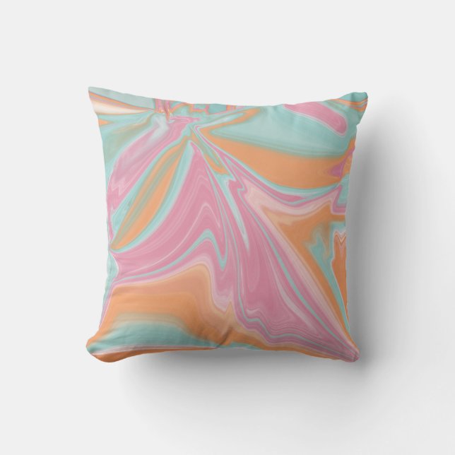 Modern Swirl Art - pink mint orange Throw Pillow (Front)