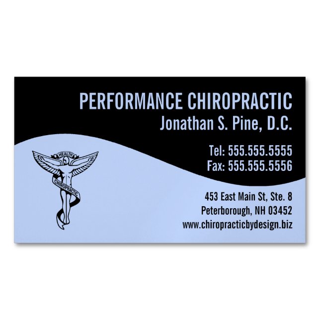 Modern Swirl Chiro Angel Emblem Chiropractor Magnetic Business Card (Front)