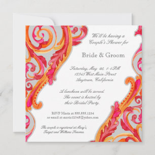 Modern Swirl Flourish Heart Couples Shower Invite