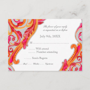 Modern Swirl Flourish Heart Tangerine Hot Pink RSVP Card