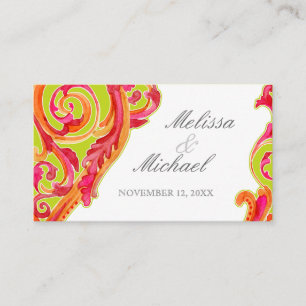 Modern Swirl Flourish Heart Tangerine Lime Green Place Card