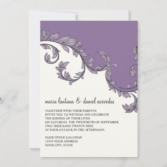 Modern Swirl Flourish Scroll Vintage Leaf Pattern Invitation (Front)