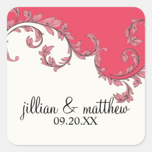 Modern Swirl Flourish Scroll Vintage Leaf Pattern Square Sticker