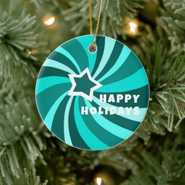 Modern Swirl HAPPY HOLIDAYS CUSTOM Green Ceramic Ornament (Tree)