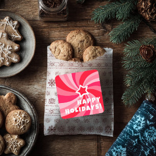 Modern Swirl HAPPY HOLIDAYS CUSTOM Red Pink Square Sticker