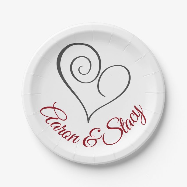 Modern Swirl Heart Personalized Paper Plate (Front)