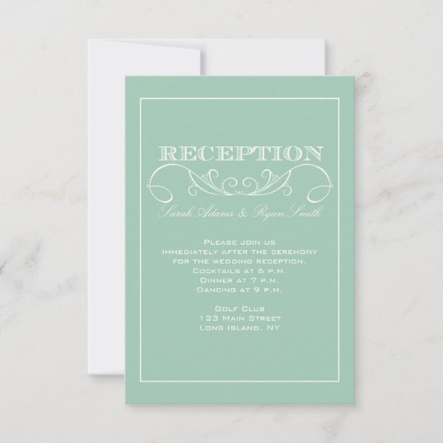 Modern Swirl Mint Wedding Reception Invitation (Front)