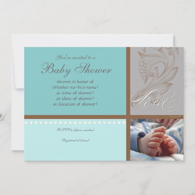 Modern Swirl n Polka Dot - Baby Boy Shower Invite (Front)
