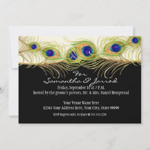 Modern Swirl Peacock Feathers Engagement Save Date Invitation