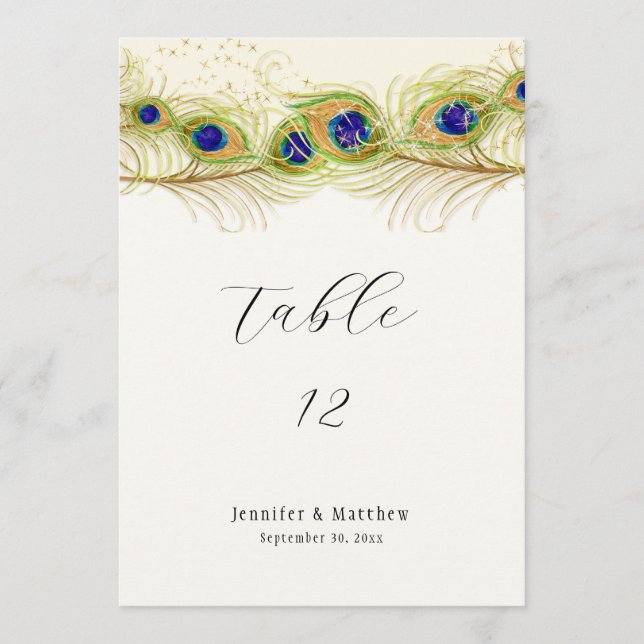 Modern Swirl Peacock Feathers Monogram Monogrammed Menu (Front)