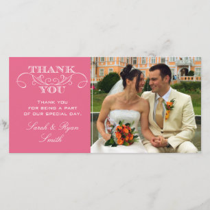 Modern Swirl Pink Wedding Photo Thank You Cards