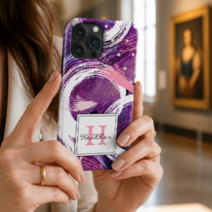 Modern Swirl Purple Haze Abstract Monogram iPhone 13 Pro Max Case