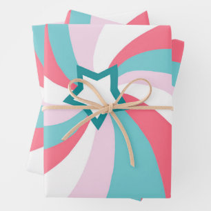 Modern Swirl Star Green Pink Wrapping Paper Sheet
