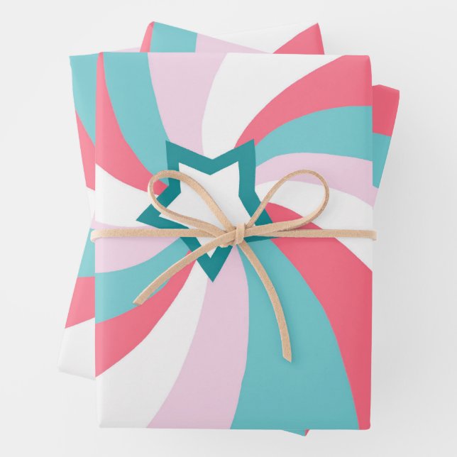 Modern Swirl Star Green Pink Wrapping Paper Sheet (In situ)