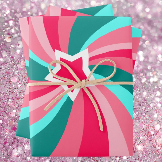 Modern Swirl Star Green Pink Wrapping Paper Sheet (Modern Swirl Star Green Pink Holiday Christmas Wrapping Paper Sheets
)