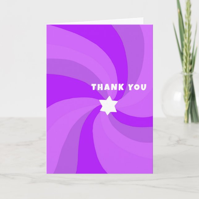 Modern Swirl Star of David Custom Bar Bat Mitzvah Thank You Card (Front)