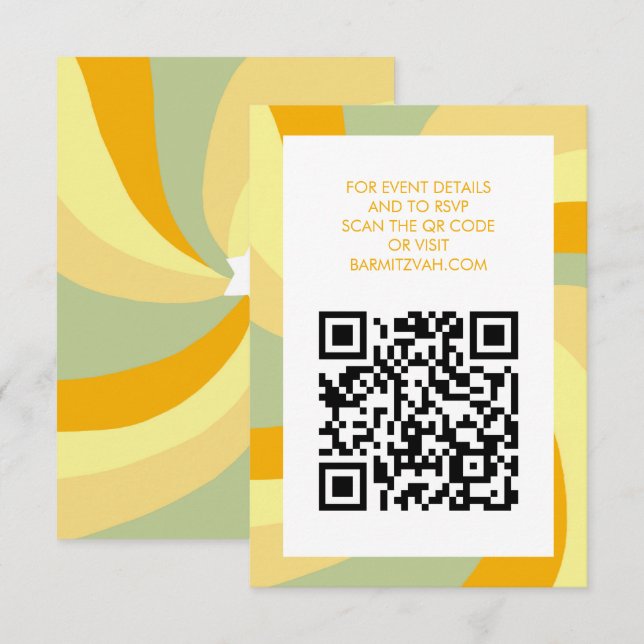 Modern Swirl Star of David QR Code Bar Bat Mitzvah Enclosure Card (Front/Back)