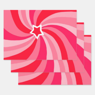 Modern Swirl Star Red Pink Set of  Wrapping Paper Sheet