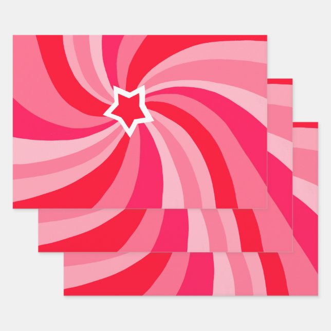 Modern Swirl Star Red Pink Set of  Wrapping Paper Sheet (Set)