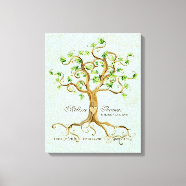 Modern Swirl Tree Roots Leaf Antique Parchment Canvas Print (Front)