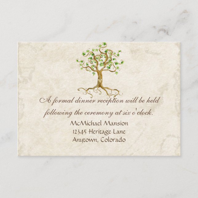 Modern Swirl Tree Roots Leaf Antique Parchment Enclosure Card (Front)