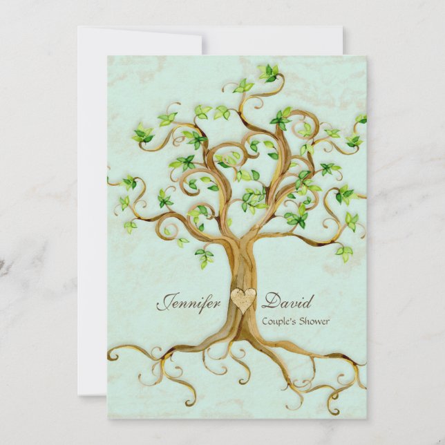 Modern Swirl Tree Roots Leaf Antique Parchment Invitation (Front)