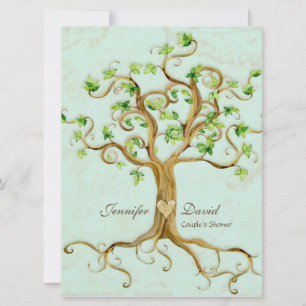 Modern Swirl Tree Roots Leaf Antique Parchment Invitation