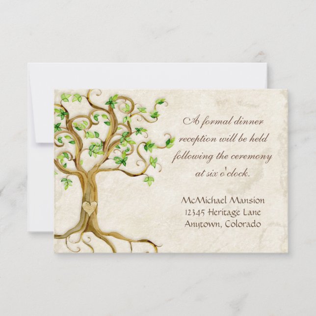 Modern Swirl Tree Roots Leaf Antique Parchment Invitation (Front)