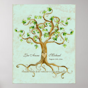 Modern Swirl Tree Roots Leaf Antique Parchment Poster