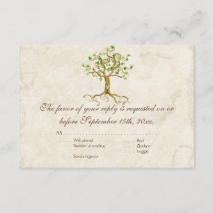 Modern Swirl Tree Roots Leaf Antique Parchment RSVP Card