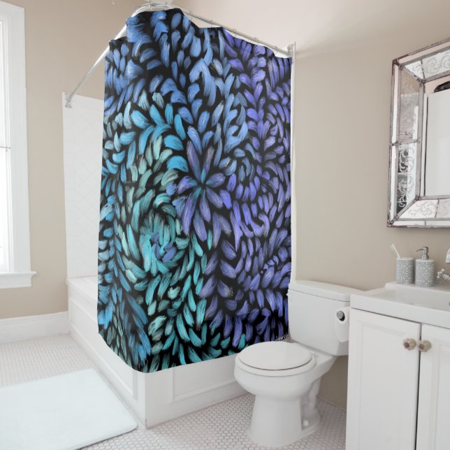 Modern swirling teal and blue petals canvas print (In Situ)