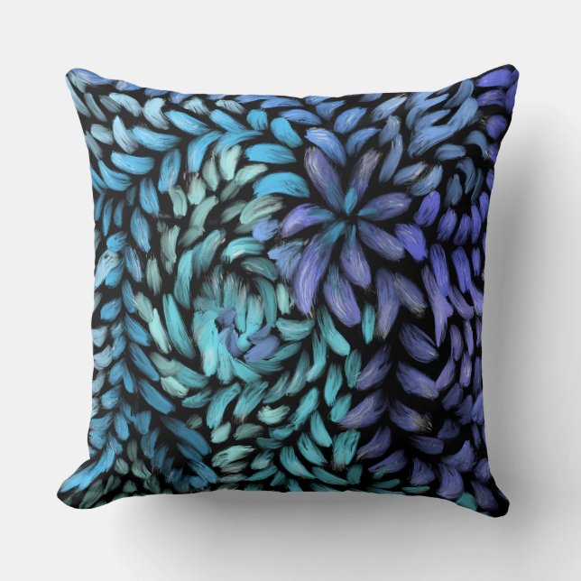 Modern swirling teal and blue petals canvas print  throw pillow (Front)
