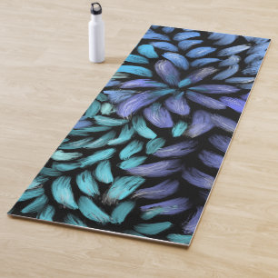 Modern swirling teal and blue petals canvas print yoga mat