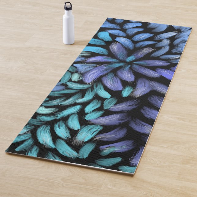 Modern swirling teal and blue petals canvas print  yoga mat (In Situ)