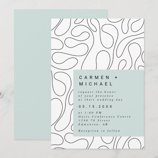Modern Swirls Background Box green Contemporary Invitation (Front/Back)