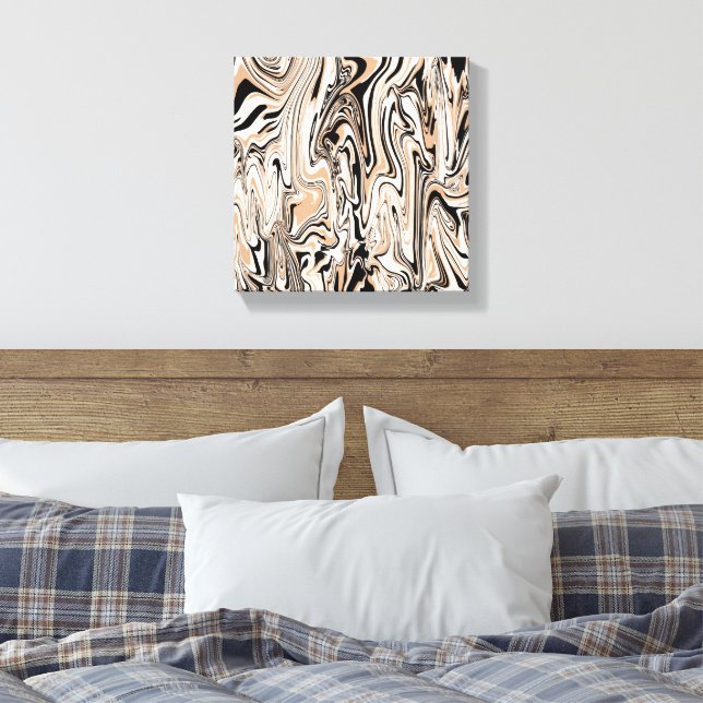 Modern Swirls Watercolor Brown Black Pattern   Canvas Print (Insitu(Bedroom))
